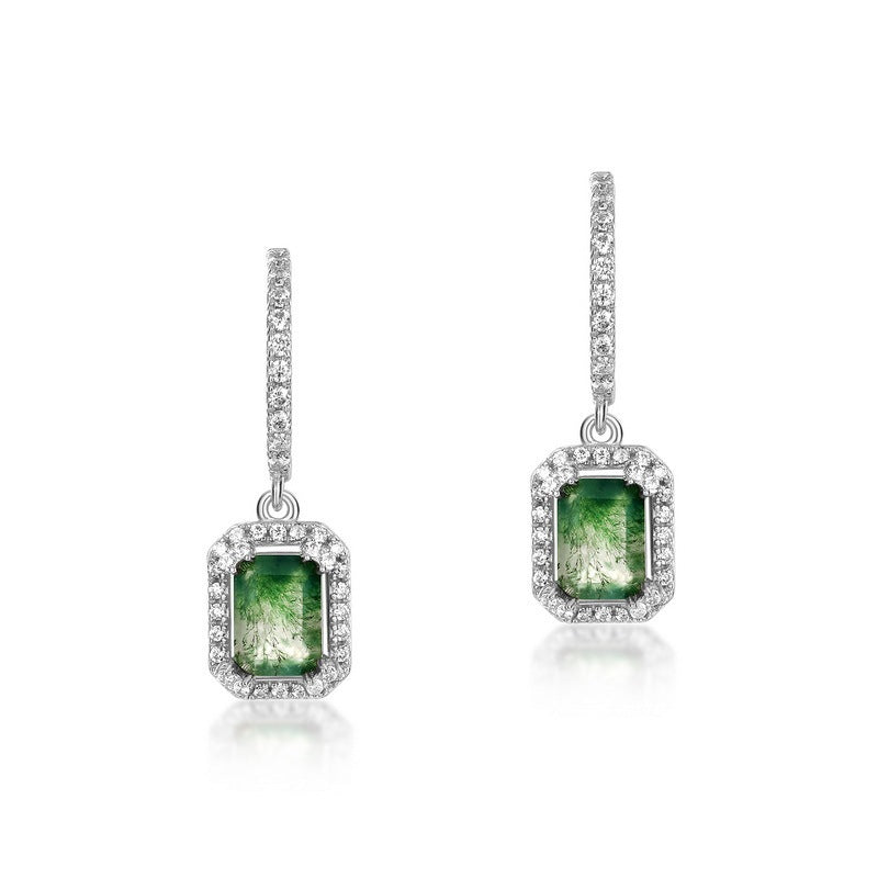 Green Moss Agate Earrings Dangle Drop 925 Silver Gift for Her