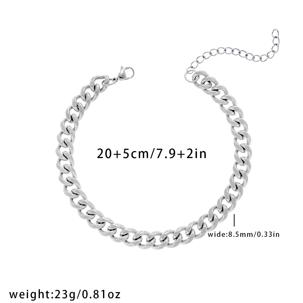 Titanium Steel Grinding Six-sided Chain Anklet Simple Punk