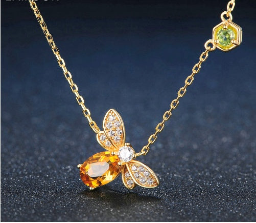 Natural Citrine Peridot Bee Necklace Birthstone Necklace, August Birthstone, Gift for Wife