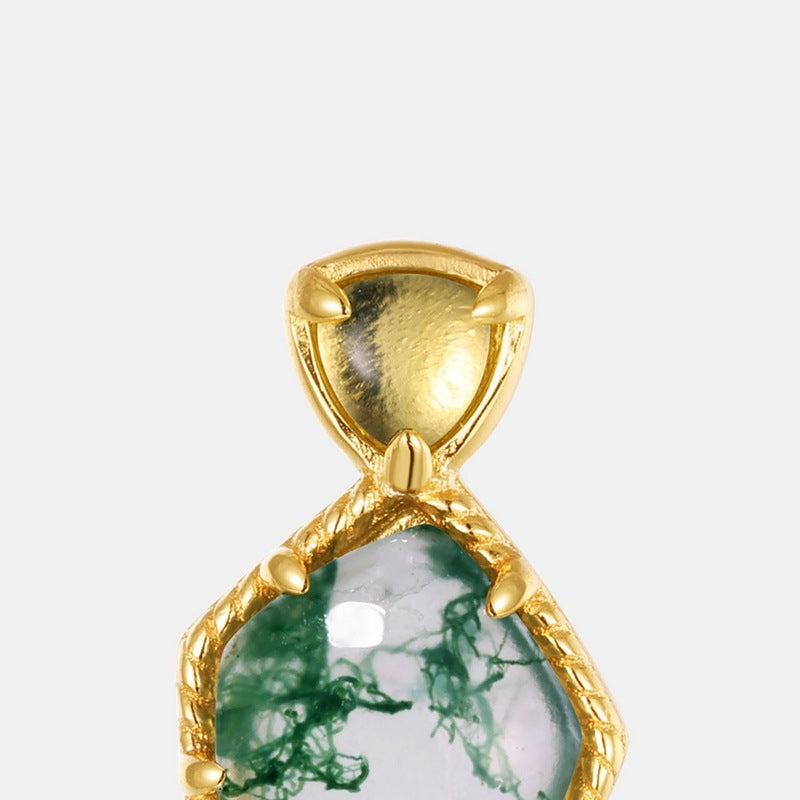 Irregular Green Moss Agate Stud Earrings 925 Sterling Silver Boho Natural Gemstone Jewelry