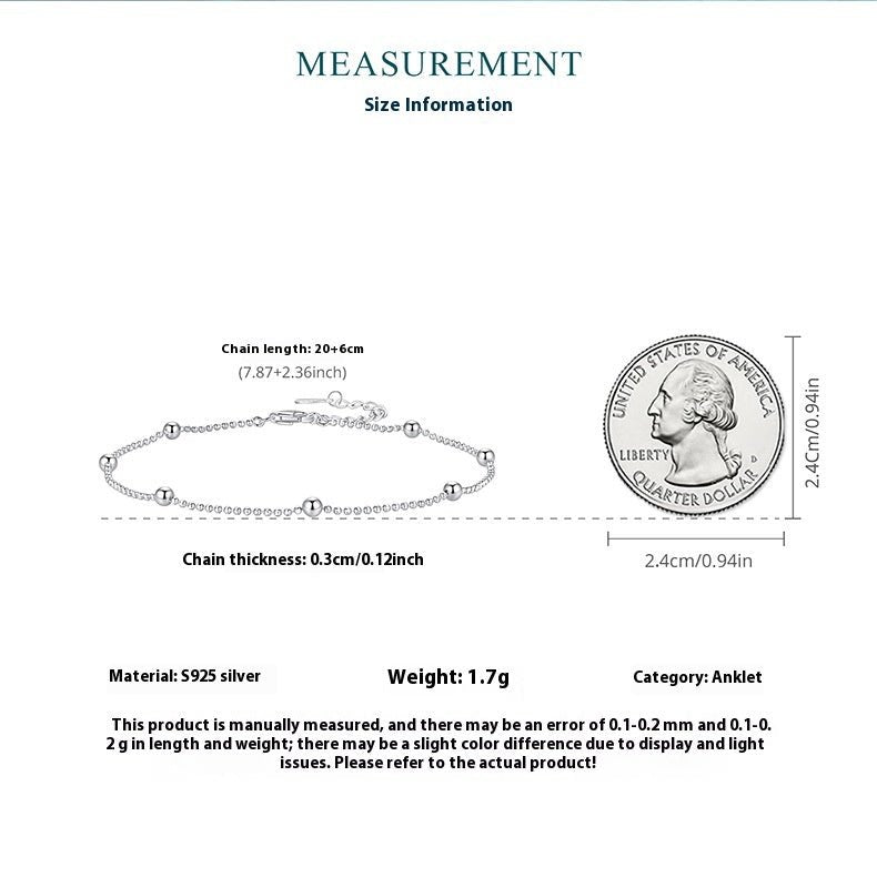 925 Sterling Silver Bead Necklace Anklet Gift For Her