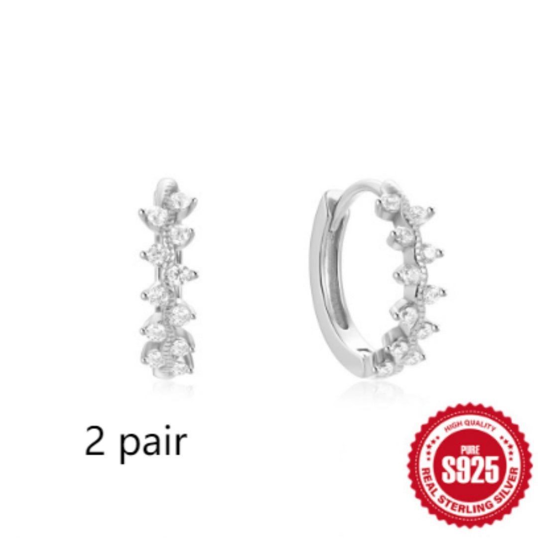 925 Sterling Silver Twisted Element Hoop Huggies Rhinestone Earrings