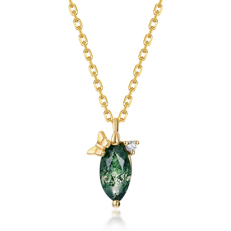Natural Moss Agate Marquise Pendant 925 Silver Moss Stone Necklace Gift for Her
