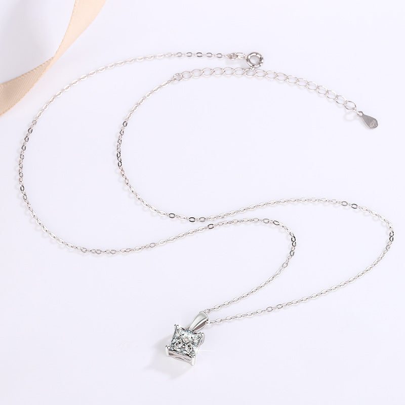 Princess Cut Moissanite Solitaire Wedding Pendant, Square Moissanite Pendant Necklace, Solitaire Diamond Pendant Gift, Perfect Gift for Wife