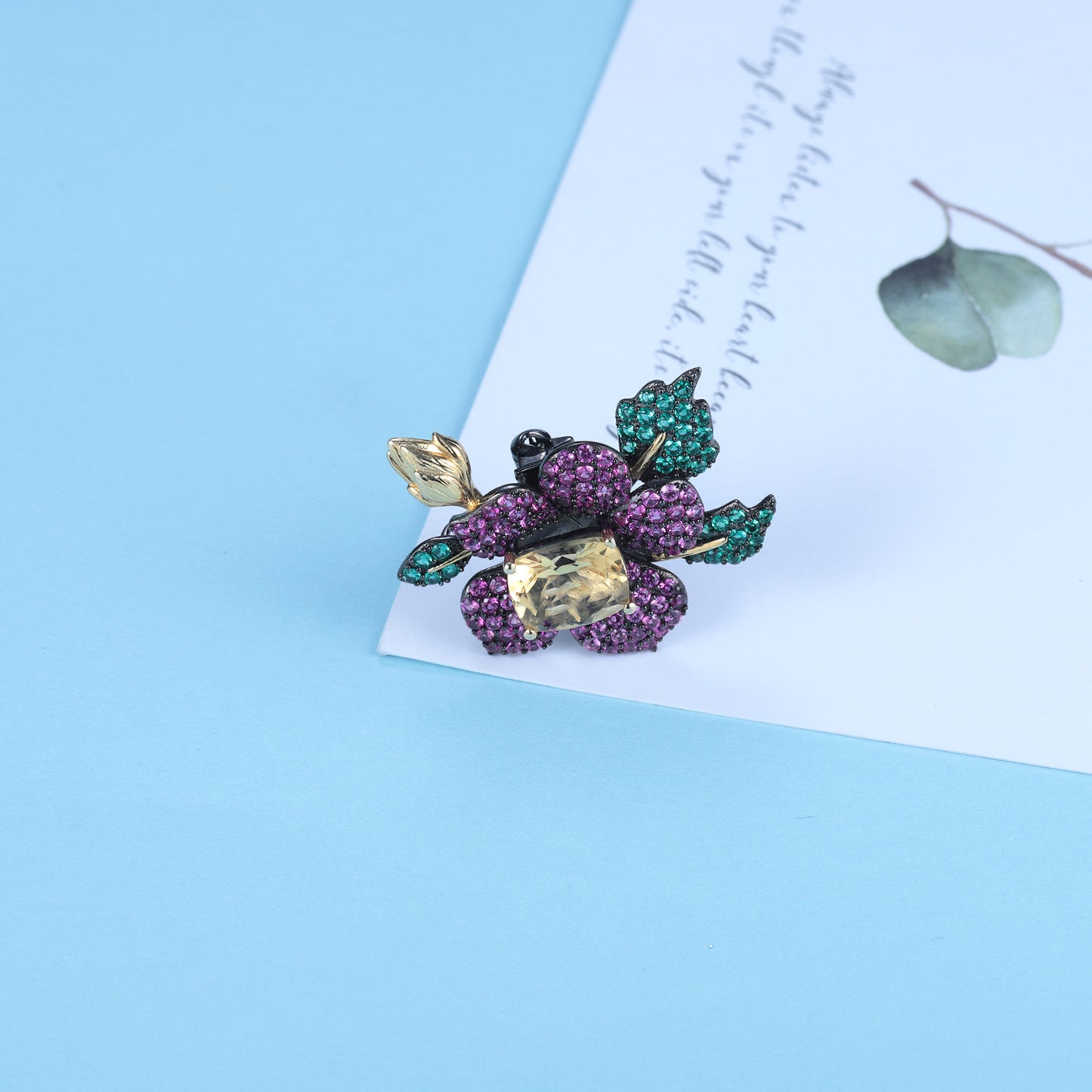 Designer Natural Citrine | Amethyst | Garnet Brooch Pendant Dual-Purpose Natural Wind Flower 925 Silver Colored Gemstone Brooch Necklace