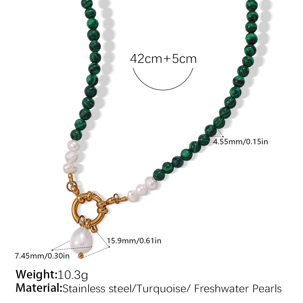 Natural Stone Necklace Blue Green Stainless Steel / Women's Necklace Pearls Mother-of-pearl Pendant