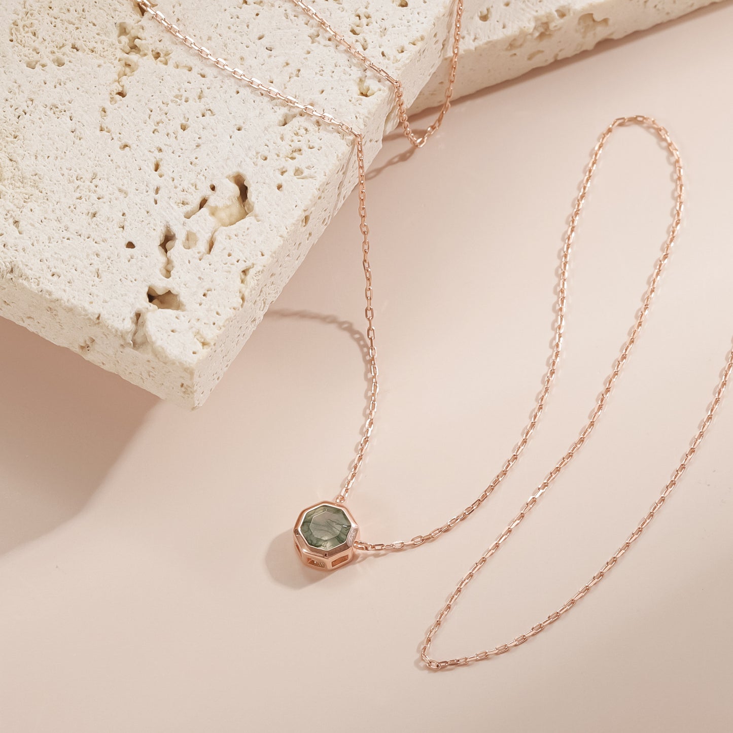 Hexagonal Natural Moss Agate Pendant 925 Sterling Silver Necklace Birthday Anniversary Christmas Gift for Her