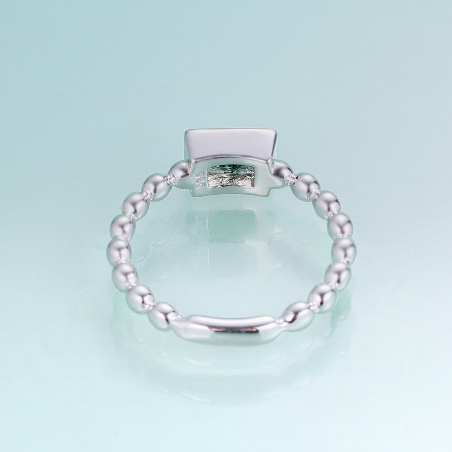 Rectangle Natural Moss Agate Ring 925 Sterling Silver 0.6 Carat Green Moss Gemstone Ring