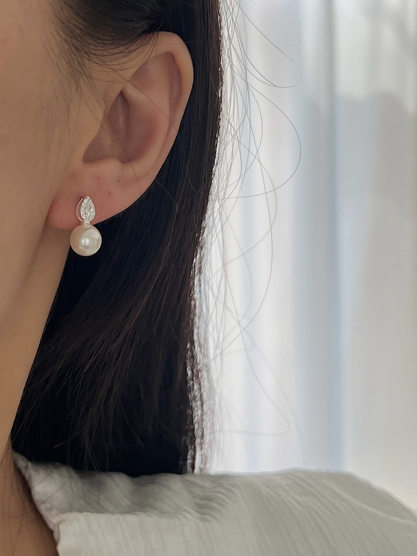 Sterling Silver Pearl Stud Earrings Drop Wedding Bridal Engagement Gift for Mom