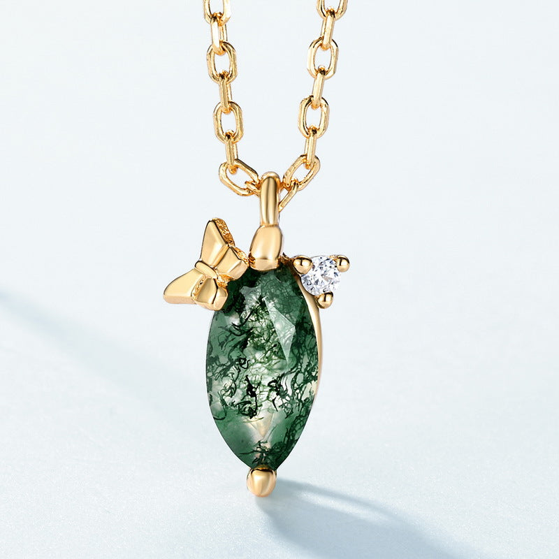 Natural Moss Agate Marquise Pendant 925 Silver Moss Stone Necklace Gift for Her