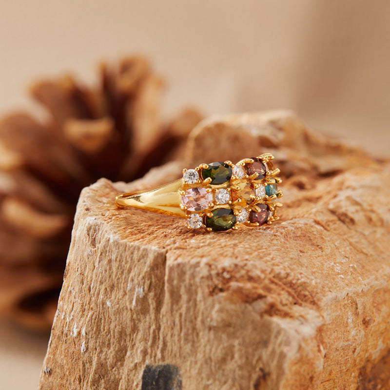 Natural Multi Tourmaline Cocktail Ring 925 Sterling Silver October Birthstone Engagement Ring
