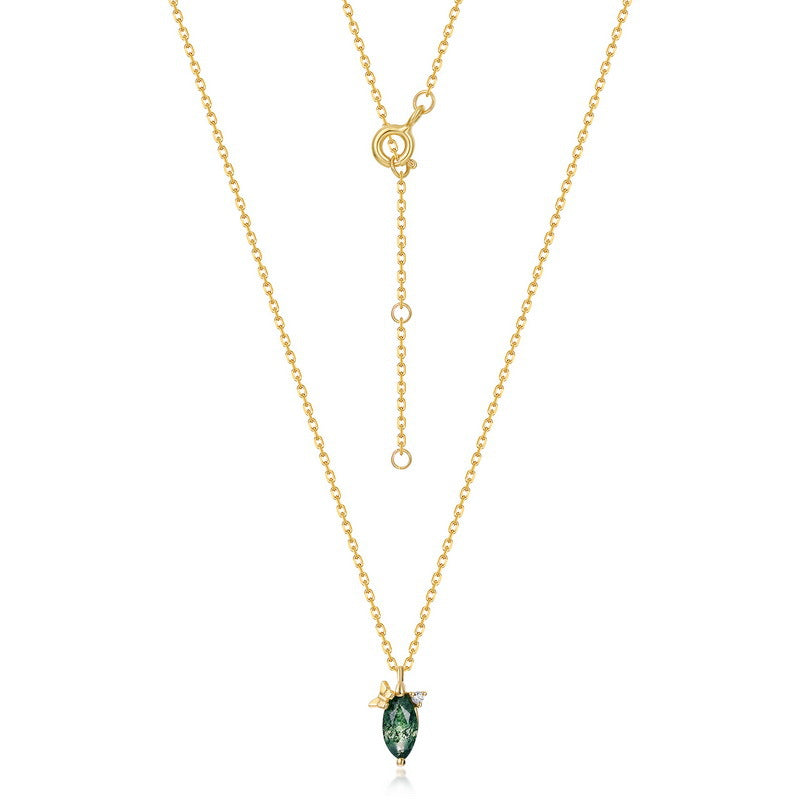 Natural Moss Agate Marquise Pendant 925 Silver Moss Stone Necklace Gift for Her