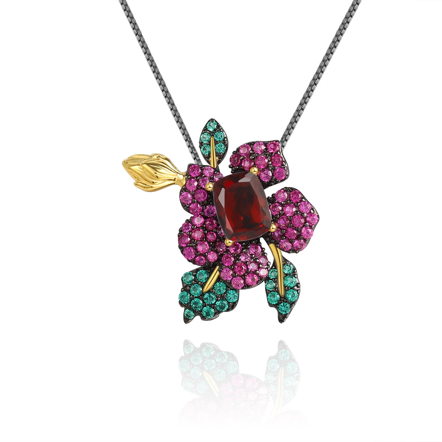 Designer Natural Citrine | Amethyst | Garnet Brooch Pendant Dual-Purpose Natural Wind Flower 925 Silver Colored Gemstone Brooch Necklace