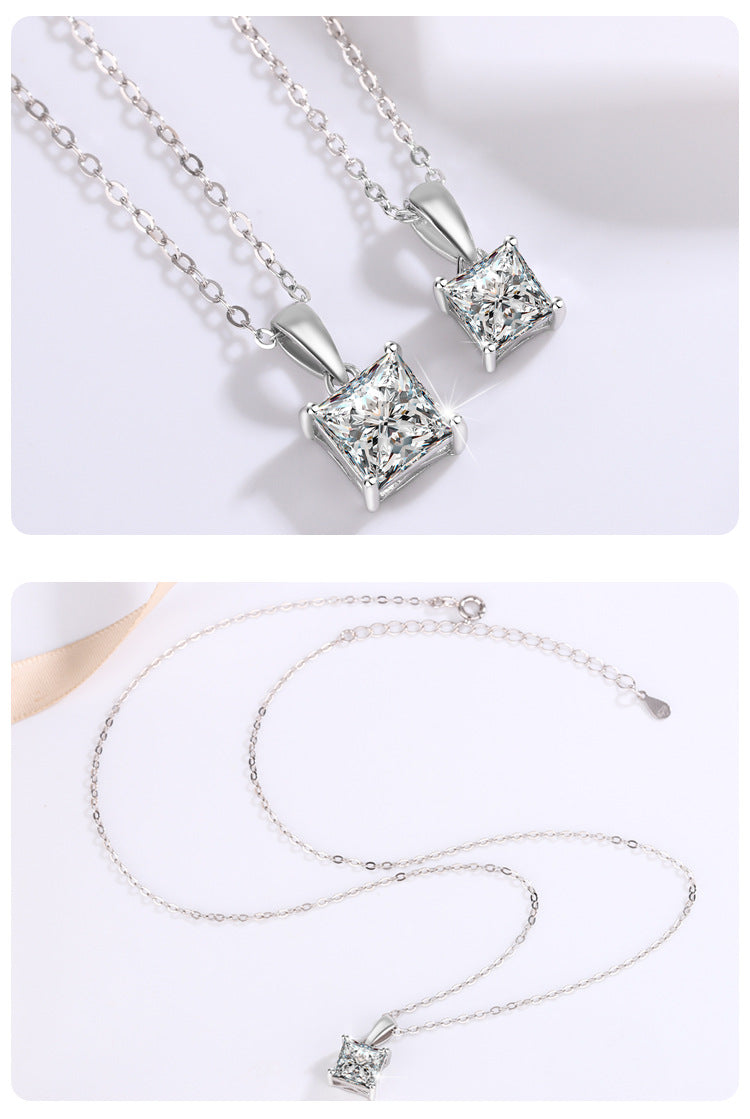 Princess Cut Moissanite Solitaire Wedding Pendant, Square Moissanite Pendant Necklace, Solitaire Diamond Pendant Gift, Perfect Gift for Wife