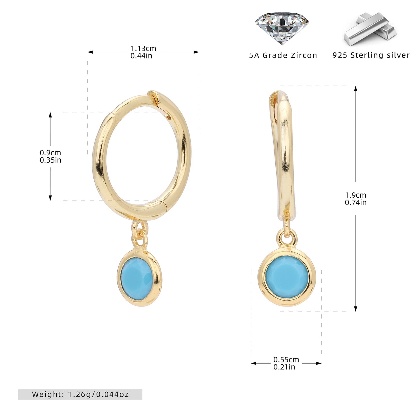 Birthstone Earrings in Sterling Silver Personalized Birthstone Jewelry Birthday Gift, Gift for Her