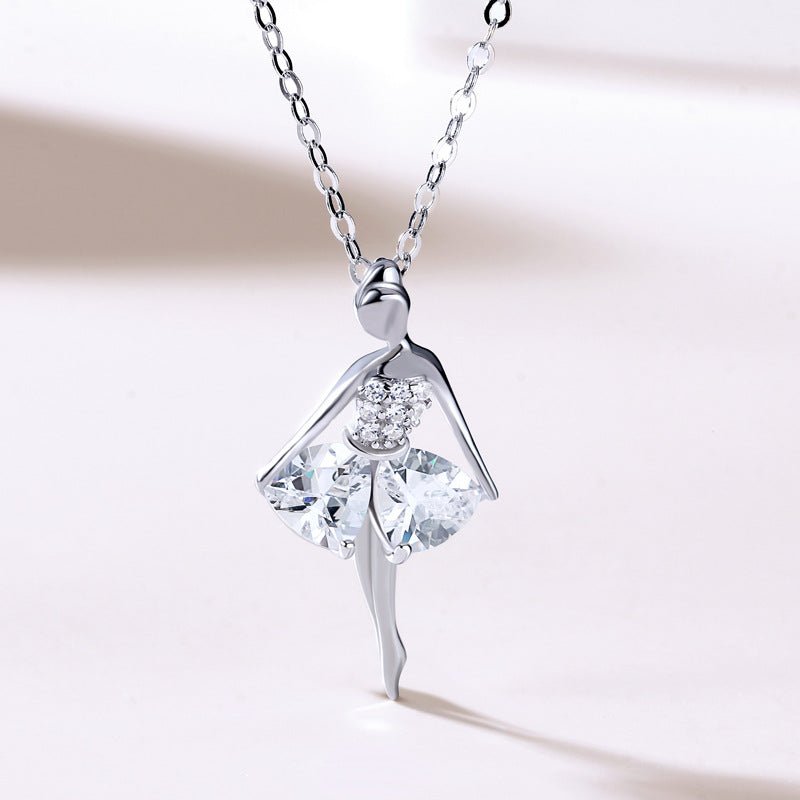 Ballet Dancer Necklace, Austrian Crystal 925 Sterling Silver 18k Gold Plated Gift for Her