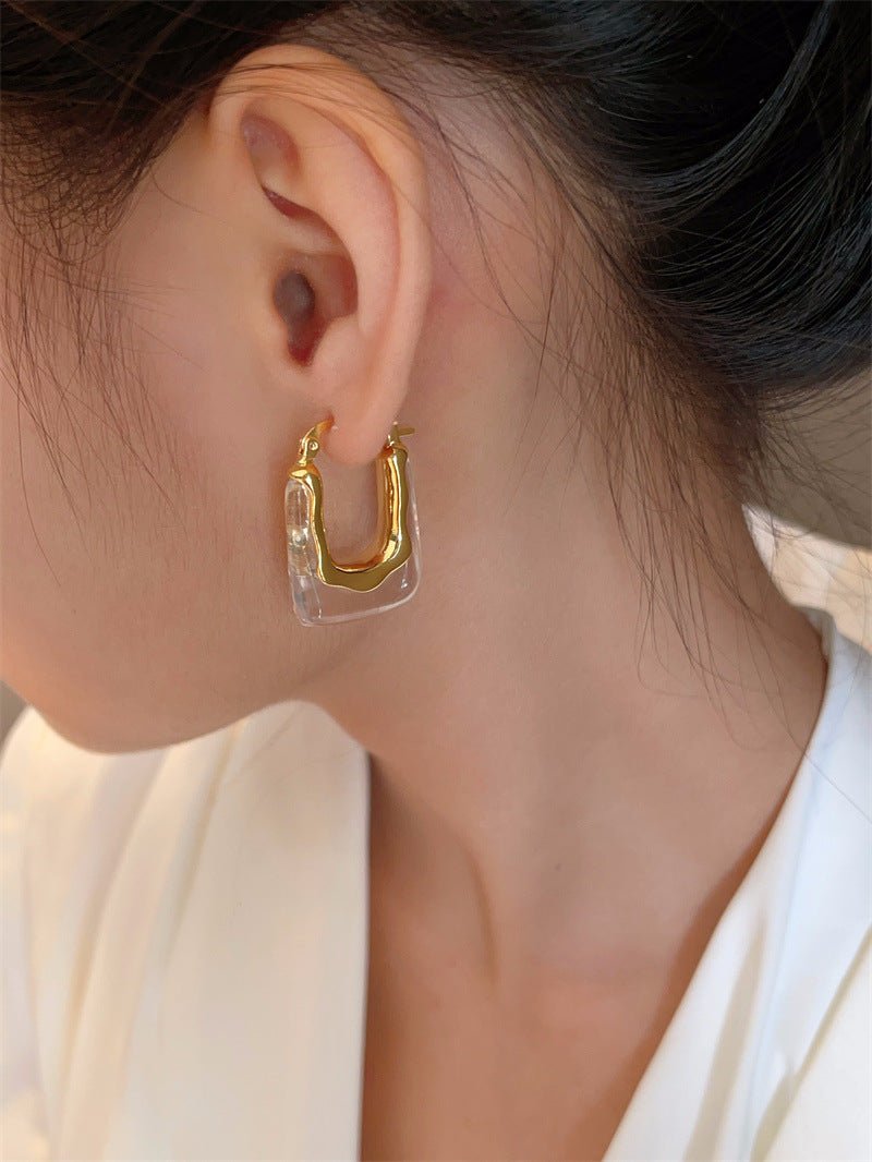 Blue Retro Hoop Earrings Square Dainty Boho Vintage Earrings