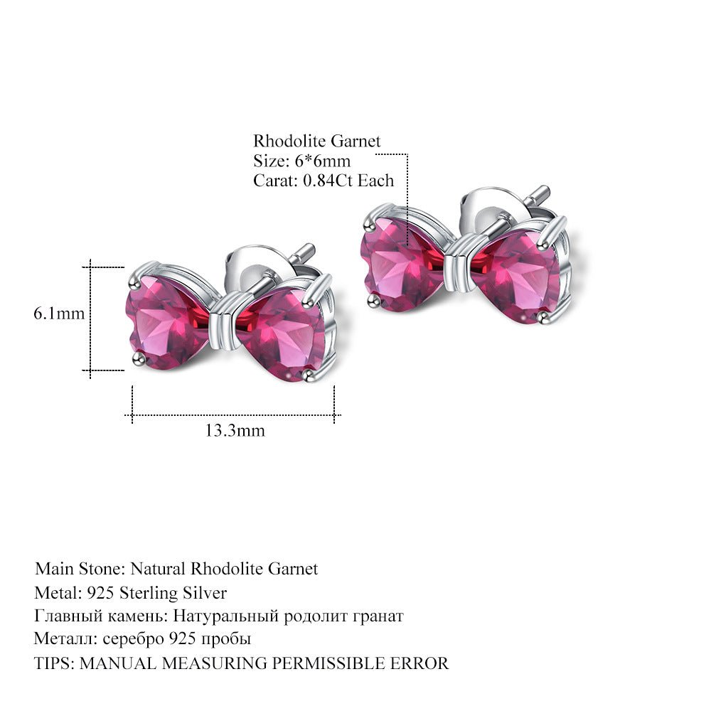 Bow Tie Stud Earrings: Amethyst, Citrine, or Garnet in 925 Silver