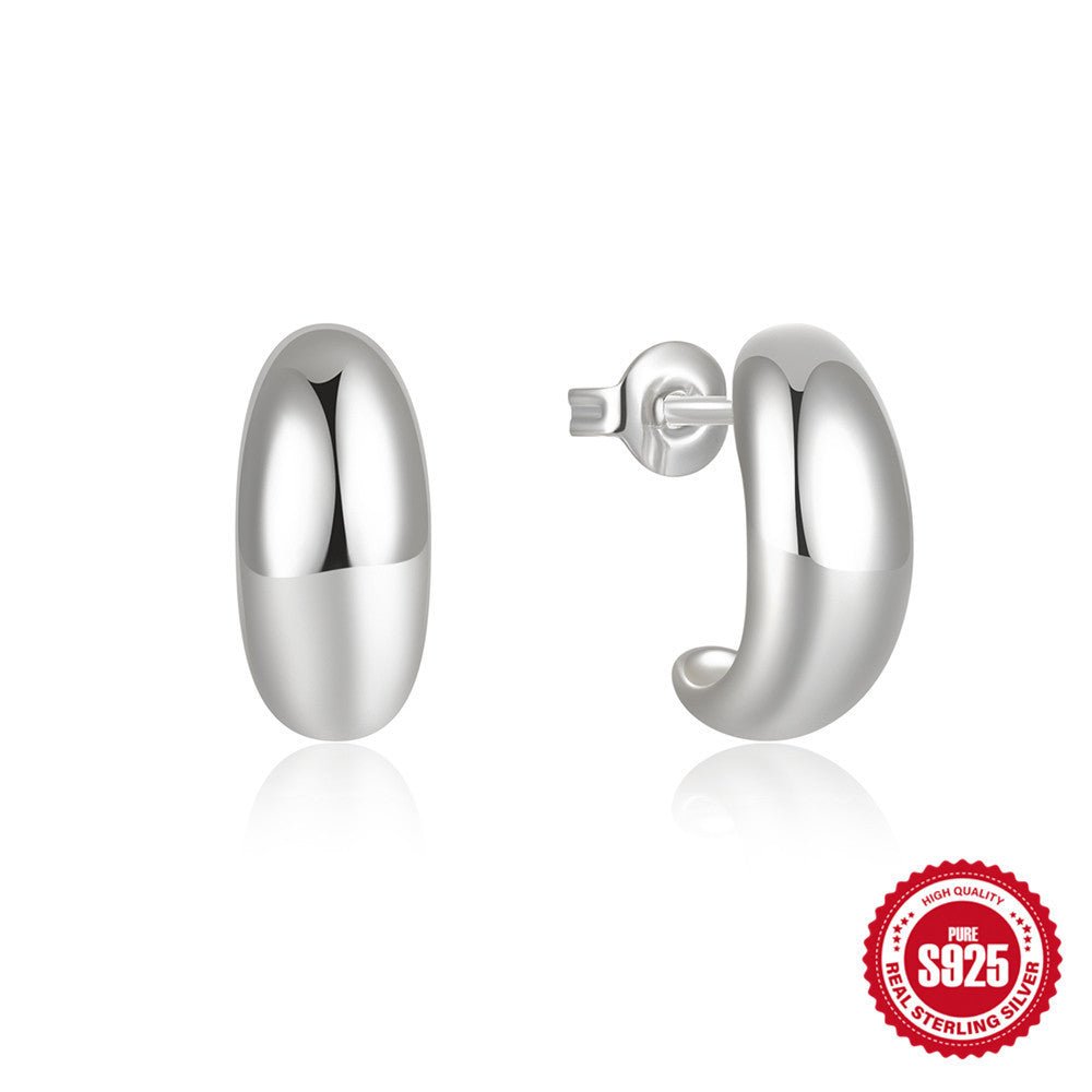 Chunky C-Shaped Huggie Hoop Earrings in 925 Sterling Silver | Hypoallergenic Minimalist