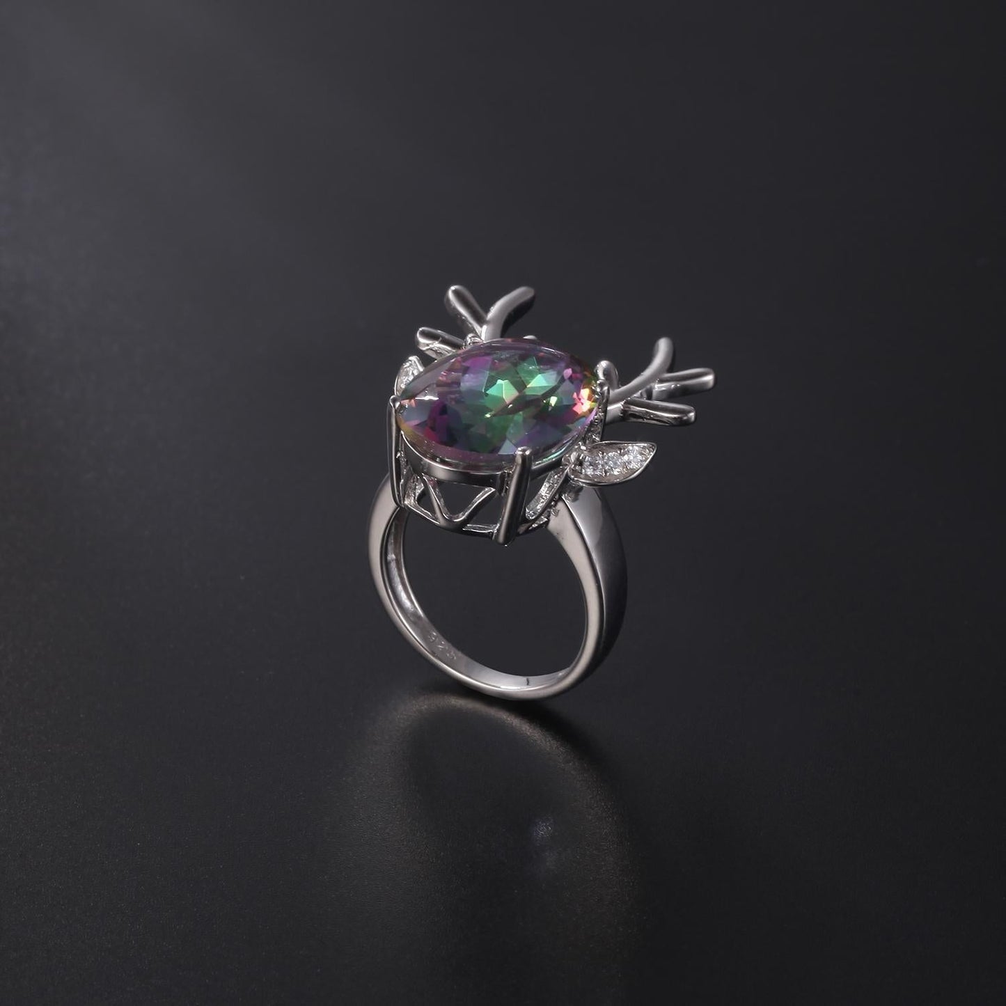 Colorful Crystal Elk Ring 925 Sterling Silver Christmas Gift