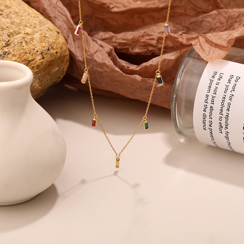 Dainty & Tiny Baguette CZ Charms Choker Necklace