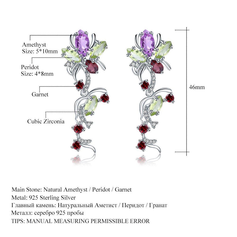 Designer Floral 925 Silver Earrings | Natural Amethyst & Gemstones | Dangle Earrings for Women