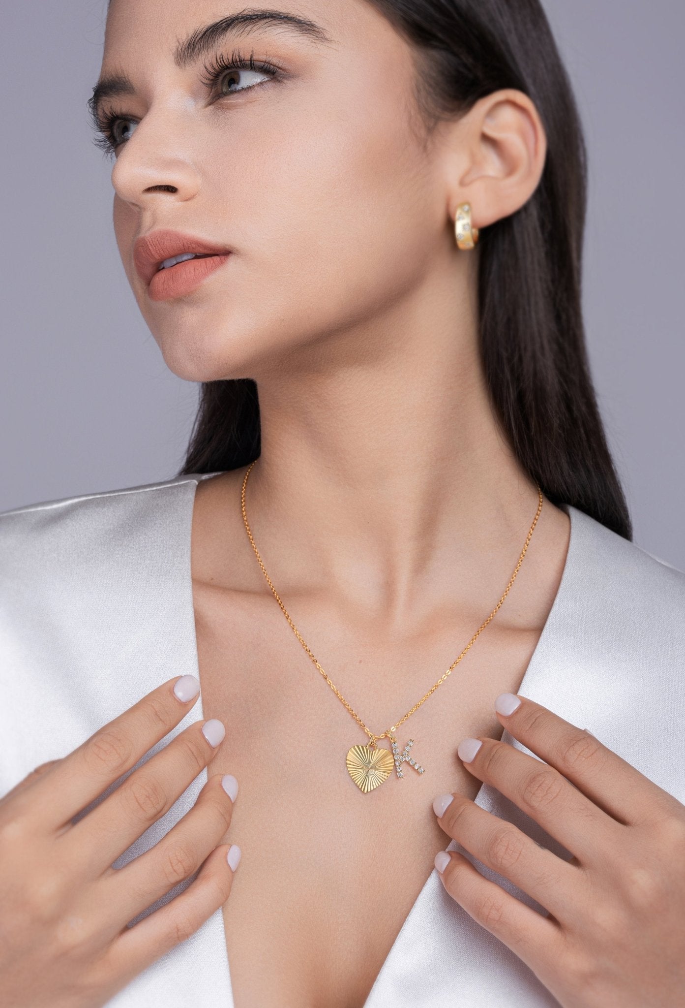 Heart and K Moissanite Pendant Silver Necklace Gift for Her