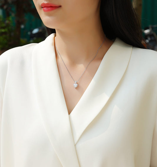 Heart - Shaped Moissanite Necklace 925 Sterling Silver Dainty Everyday Jewelry