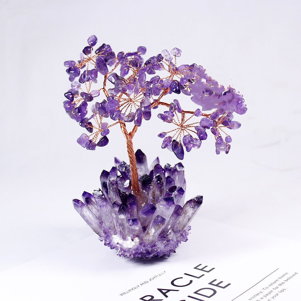 Natural Amethyst Flower Tree Amethyst Cluster Base Desktop Office Decoration Ornaments
