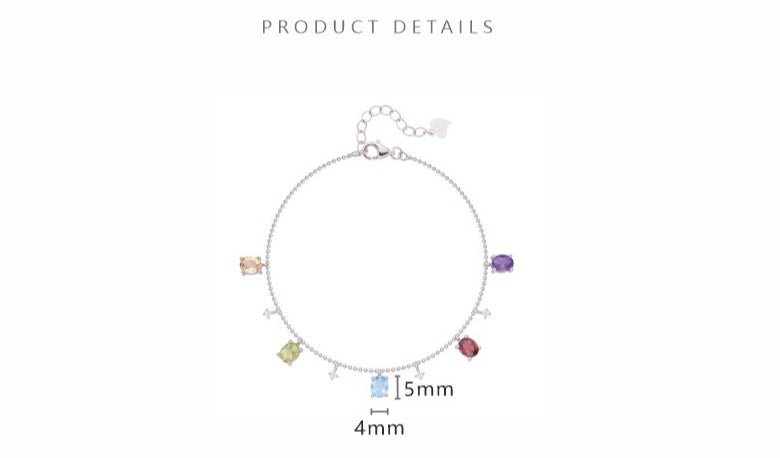 Natural Garnet Topaz Amethyst Citrine Charm Bracelet 925 Sterling Silver Chain Perfect Gift for Her