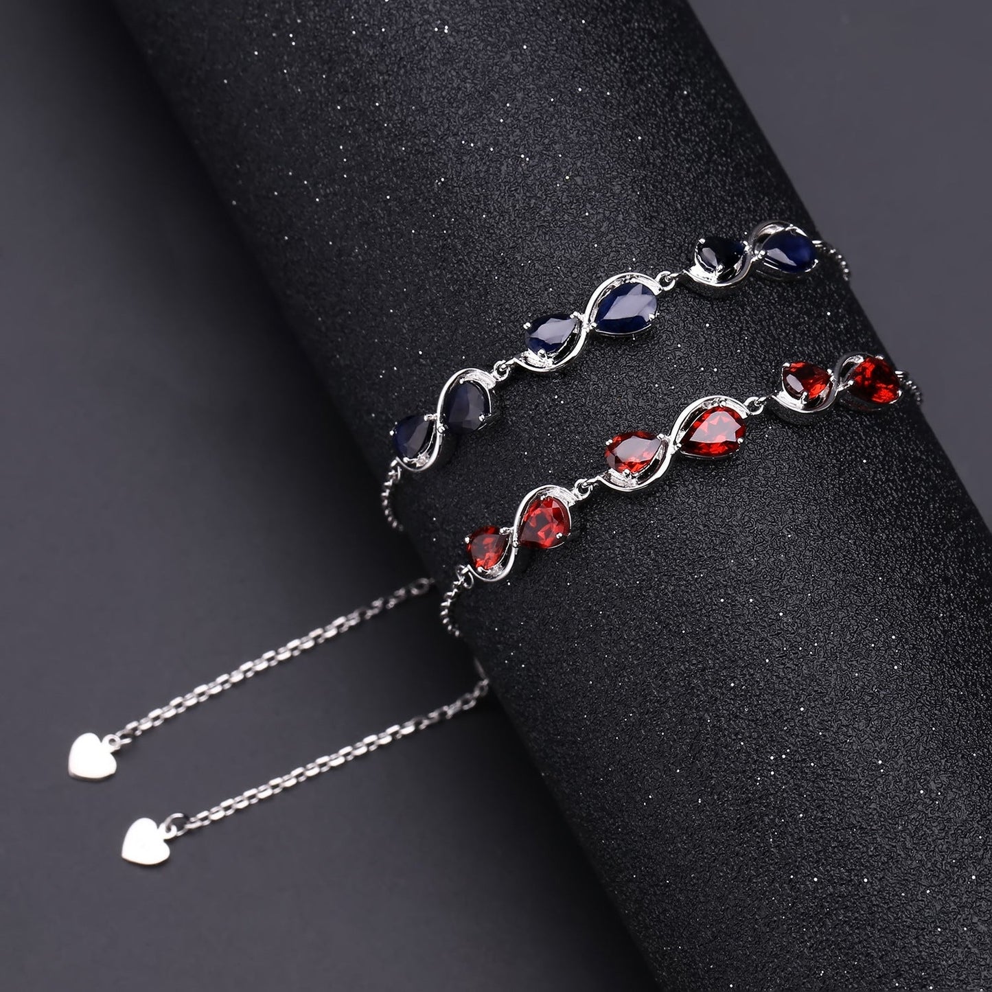 Natural Gemstone Bracelet | Sapphire or Garnet | 925 Sterling Silver Dainty Gift