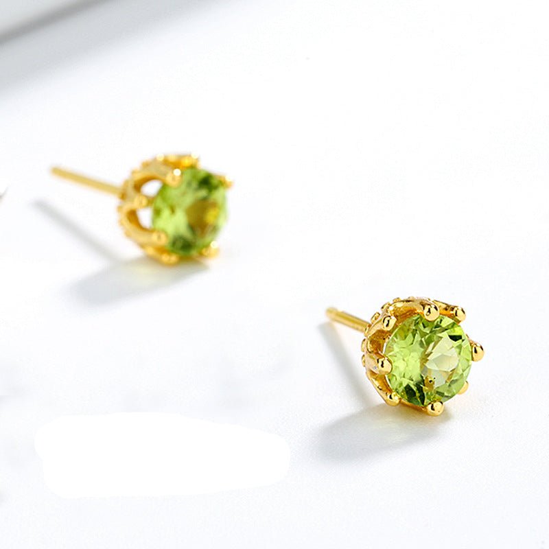 Natural Peridot Earrings 925 Sterling Silver Crystal Crown August Birthstone Christmas Gift for Her