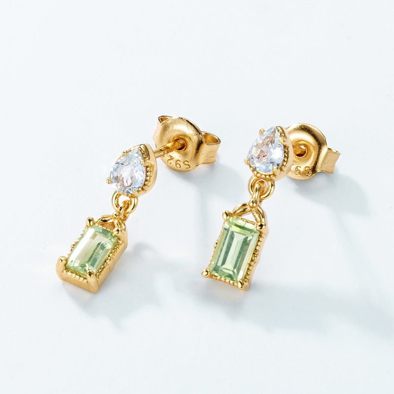 Natural Peridot Stud Earrings 925 Sterling Silver with 10K Gold Plating Birthstone Gift for Women