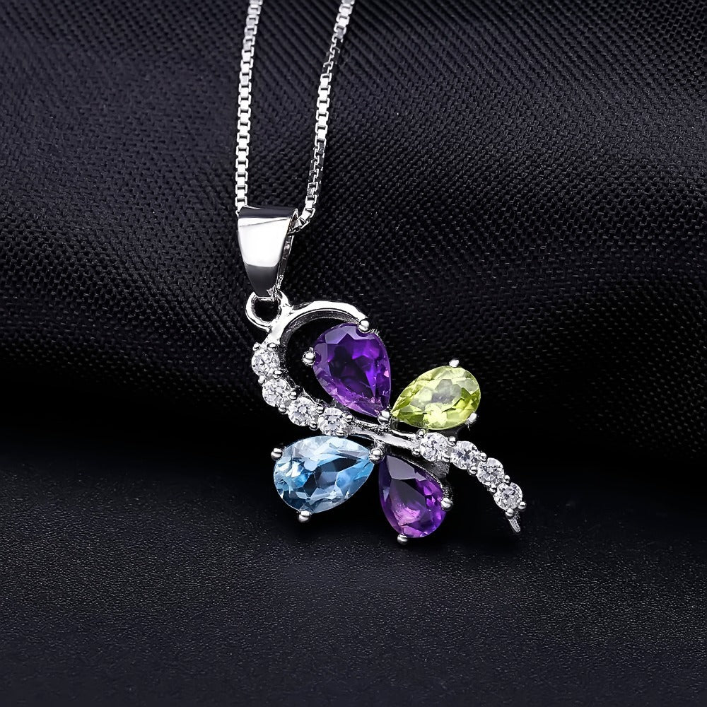 Natural Topaz Peridot Amethyst Flower Pendant 925 Sterling Silver Necklace Wedding Christmas Gift