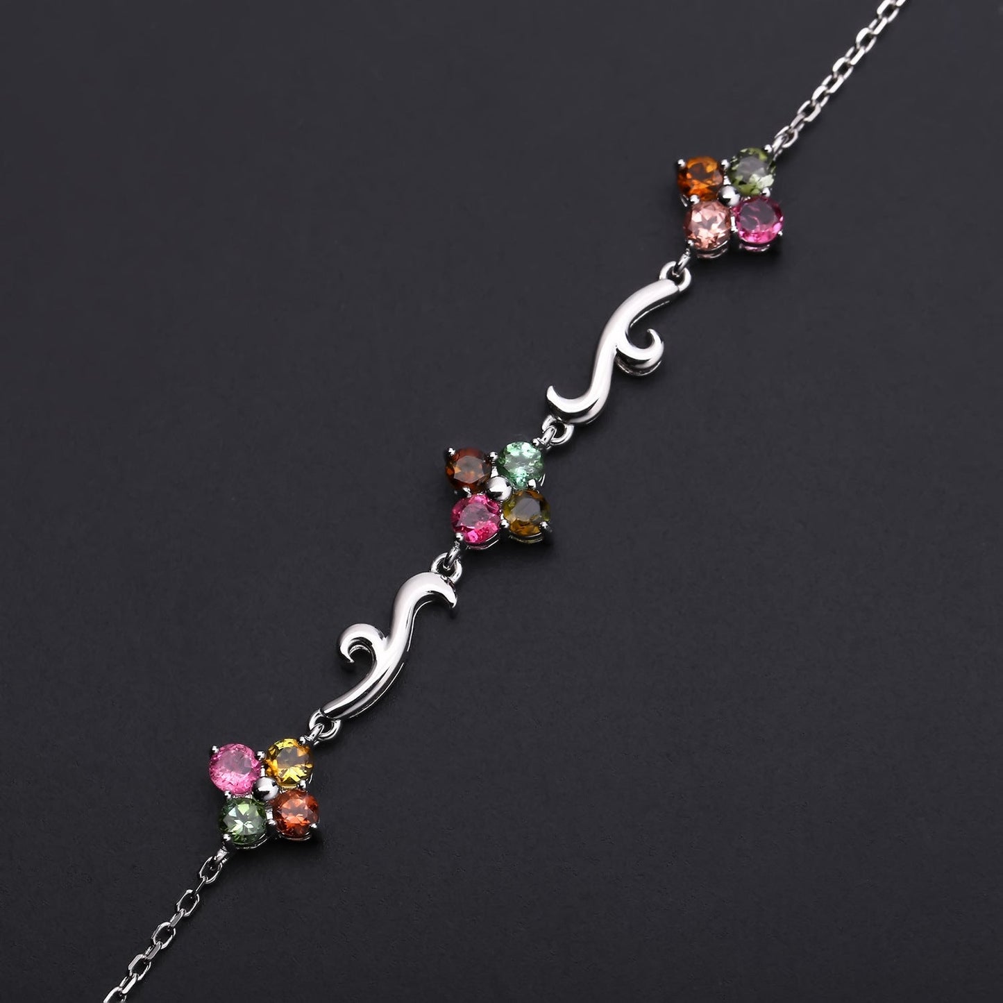 Natural Tourmaline Clover Bracelet 925 Silver Inlaid Natural Color Treasure Bracelet Gift for Her