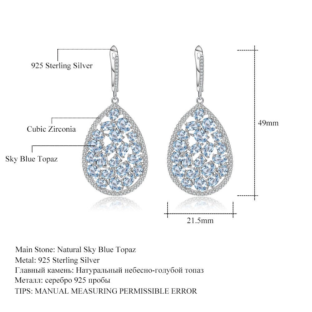 Natural Gemstone Dangle Earrings - Tourmaline, Diopside & Topaz Drop Hoops in 925 Sterling Silver