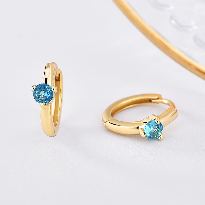 Personalized Birthstone Huggie Earrings - Dainty 925 Sterling Silver & Gold Plated Hoops