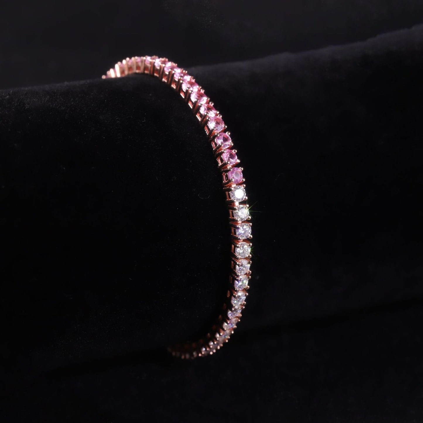 Pink Moissanite Bracelet Tennis Chain 925 Sterling Silver with Cultured Sapphire Pink