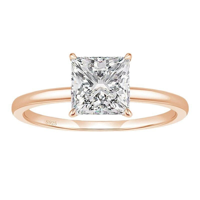 Princess Cut Solitair Engagement Ring 925 Silver Zirconium