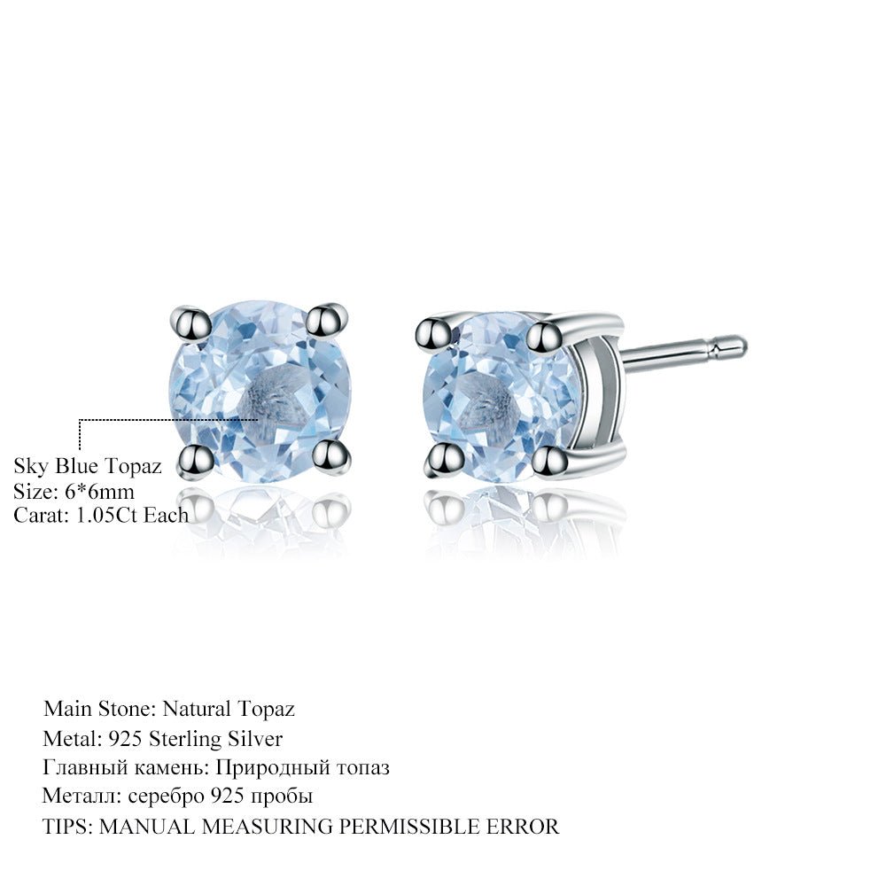 Round Gemstone Stud Earrings | Natural Citrine, Garnet or Blue Topaz in 925 Silver