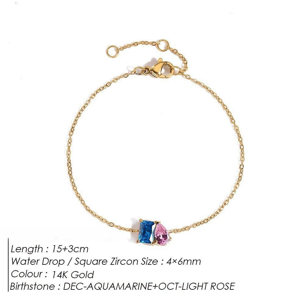 Toi et Moi Birthstone Bracelet | Custom Emerald & Pear Cut Gemstone | Minimalist Gift for Mom