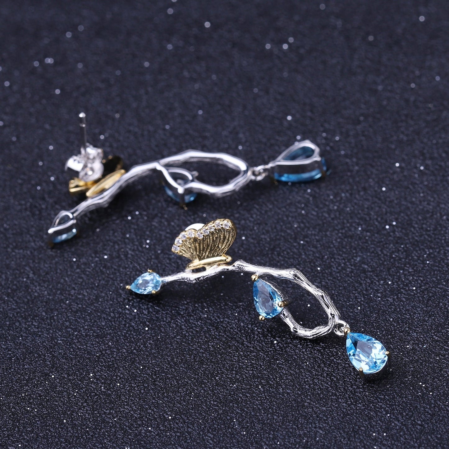 Topaz Butterfly Earrings Elegant Natural Style in Sterling Silver