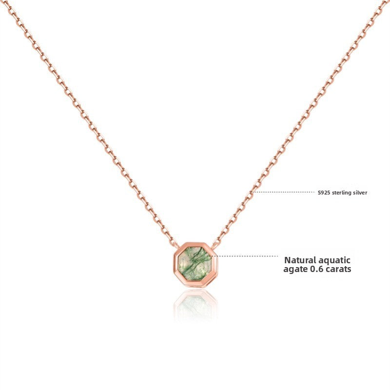Hexagonal Natural Moss Agate Pendant 925 Sterling Silver Necklace Birthday Anniversary Christmas Gift for Her