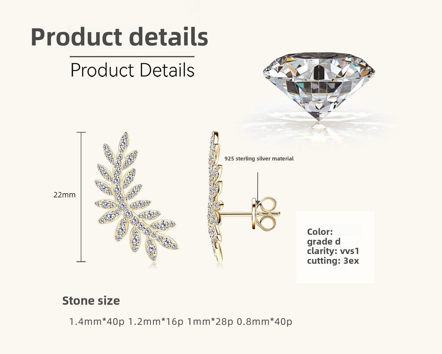 Leaf Moissanite Stud Earrings Women's Earrings 925 Sterling Silver