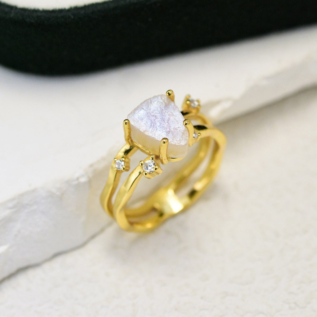 925 Silver Irregular Triangle Moonstone Ring Semiprecious Ring Gift For Her