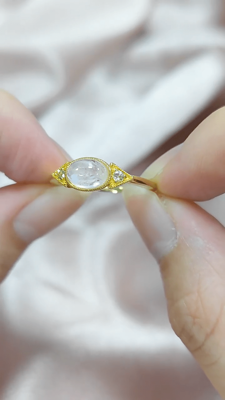 0.9 Carat Opal Natural Moonstone Ring 925 Sterling Silver Gold Wedding Anniversary Birthday Christmas Gift