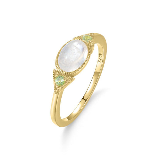 0.9 Carat Opal Natural Moonstone Ring 925 Sterling Silver Gold Wedding Anniversary Birthday Christmas Gift
