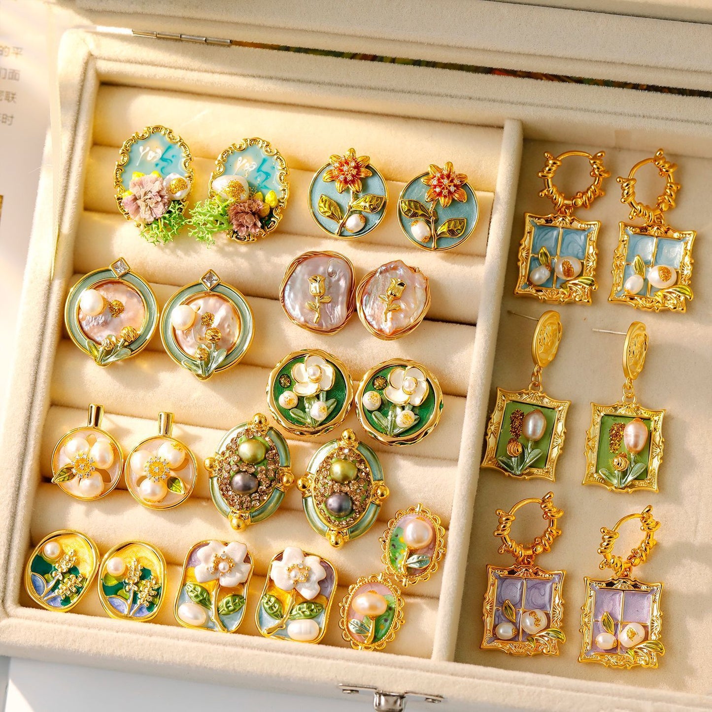 Oil Painting Style Earrings, Pearl Earrings For Women