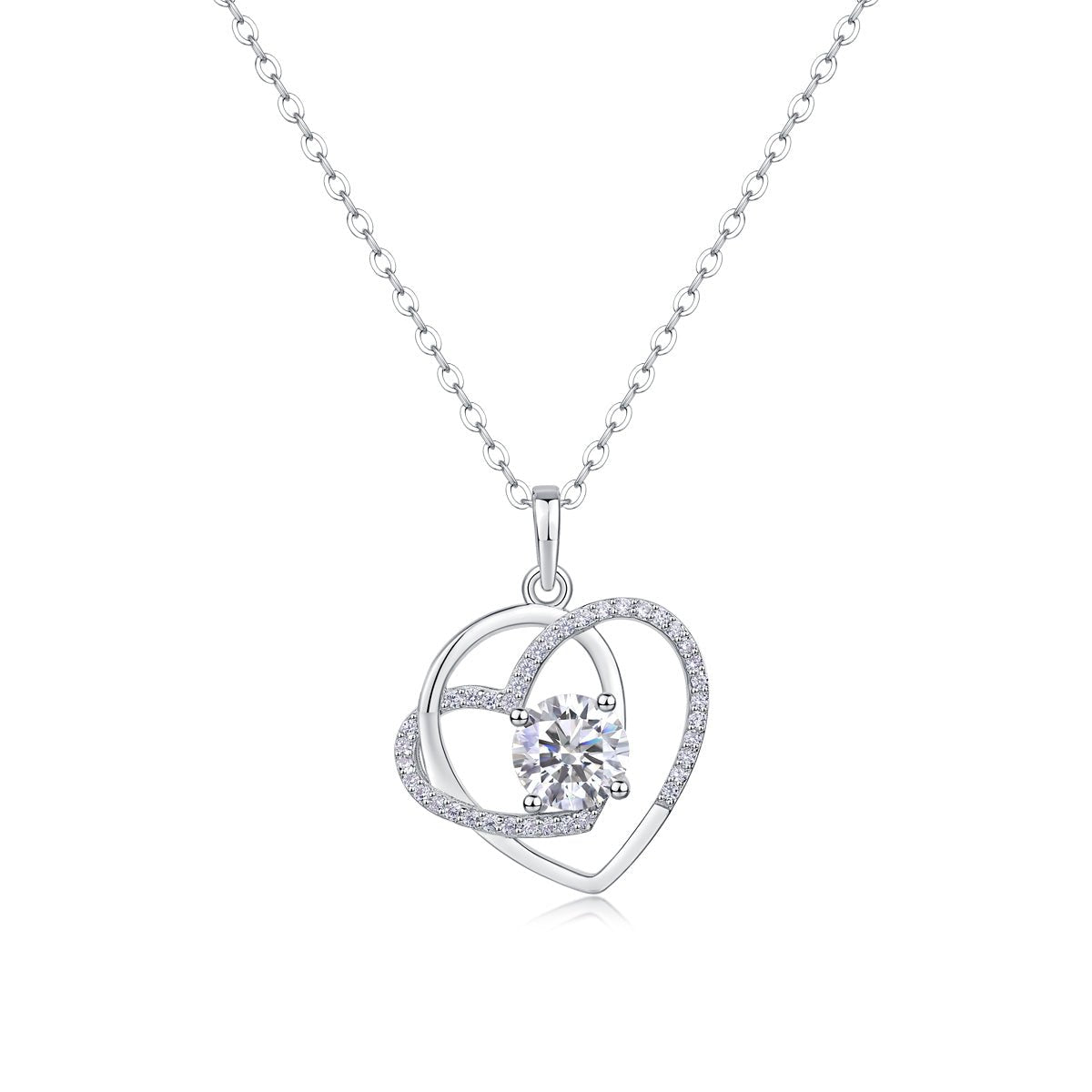1 Carat Heart to Heart Moissanite Necklace | Platinum Plated 925 Sterling Silver | GRA Certified | 40cm Gift Box