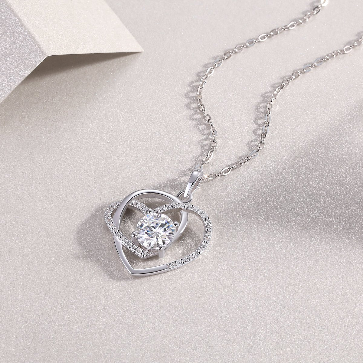 1 Carat Heart to Heart Moissanite Necklace | Platinum Plated 925 Sterling Silver | GRA Certified | 40cm Gift Box
